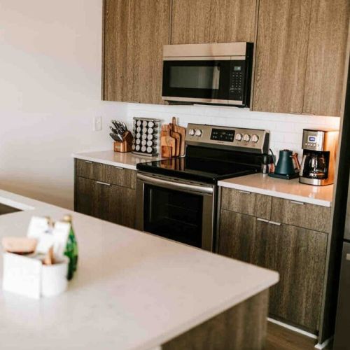 Enjoy sleek countertops, new stainless steel appliances, and all the basic cooking supplies (including spices) you’ll need for creating everything from basic snacks to gourmet meals.