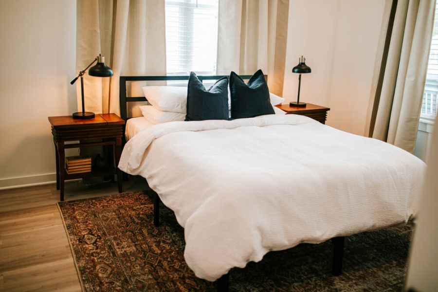 Each bedroom features a queen sized Purple Mattress complimented by Organic Supima cotton linens and duvet.  Sleep comfortably knowing that every single piece of bedding is thoroughly sanitized between each guest including the throw pillows and blankets.