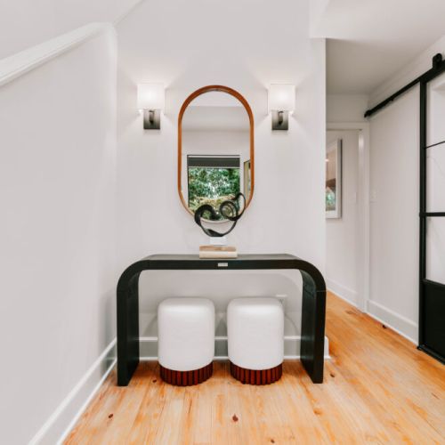 Begin your stay with a stylish welcome—this chic entryway sets the tone for a luxurious, thoughtfully designed retreat