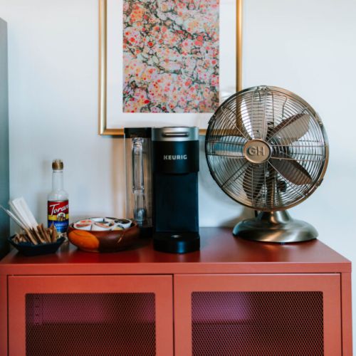 Start your morning at the dedicated coffee station, making it easy to sip, recharge, and ease into the day.
