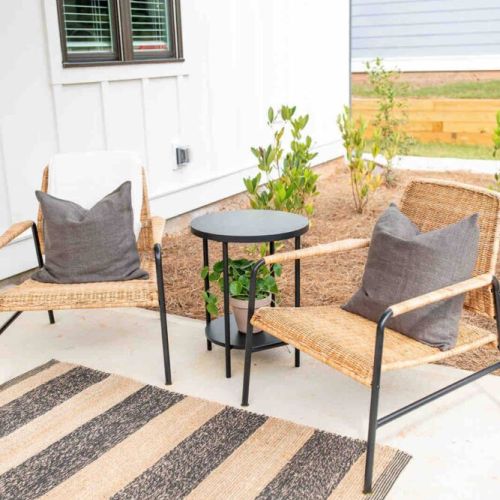 Through the back door, you’ll find a lovely outdoor space with a patio and a backyard. There is outdoor seating and plenty of room for children to play in the yard. Keep in mind that the yard is not fully fenced.