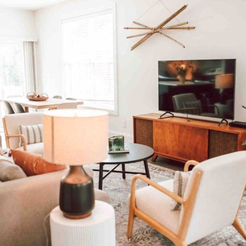Plenty of seating is available on the sofa and the chairs, making this the perfect place to spend time with the whole family. Watch a show on the 60” TV, with cable with a sports package so you never have to worry about missing the game.