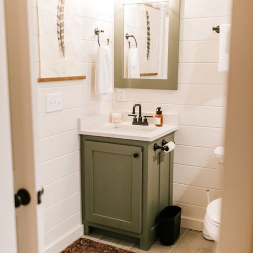 Modern vanity with warm tones