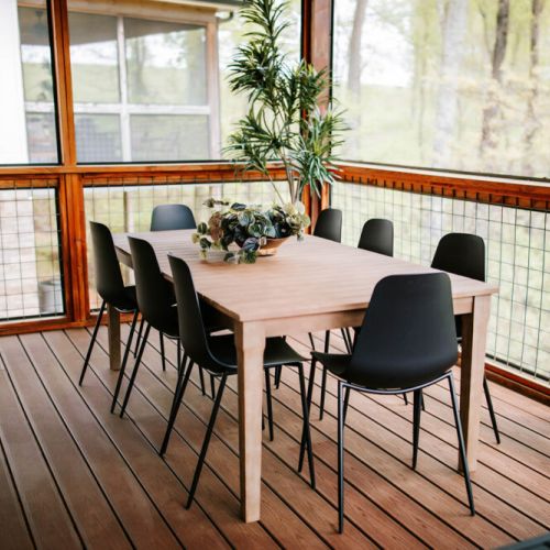 Our cabin offers its own outdoor sanctuary for guests. Breathe in the mountain air from the porche or unwind by the outdoor propane fire table. With ample seating areas, guests can sip morning coffee or enjoy a sunset drink. A large outdoor dining table invites al fresco meals.