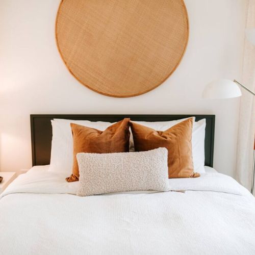 Primary bedroom on second level with en-suite bathroom. Features luxury purple mattress and organic Supima Cotton Sheets for the ultimate relaxation experience.