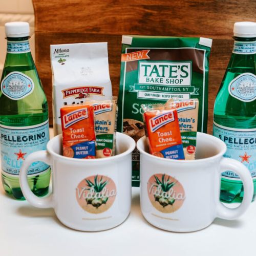 Enjoy a curated selection of snacks, sparkling water, and treats waiting just for you when you arrive. (Gift contents may vary based on availability.)
