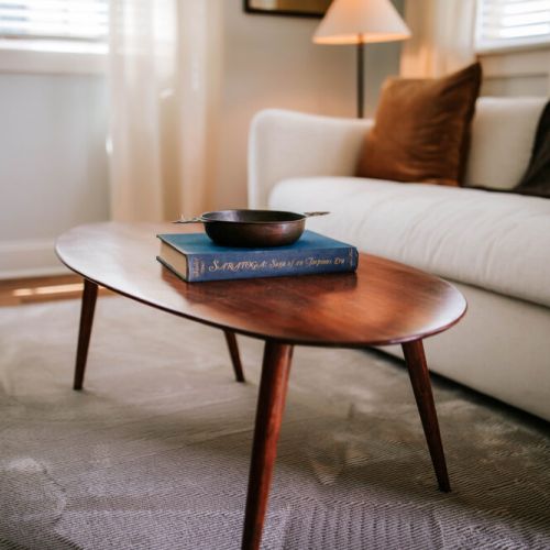 Welcome to our cabin's central living space, featuring a stylish sleeper sofa.