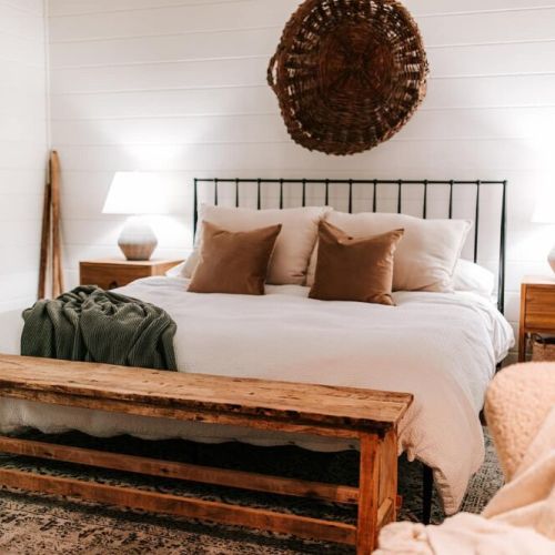 Primary Lower Level Bedroom with King Purple Mattress and Luxury Linens.