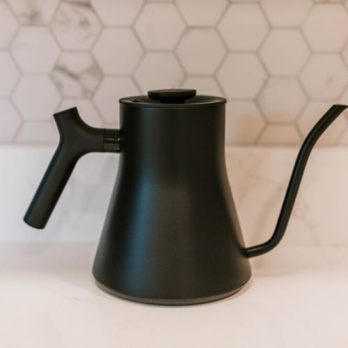 Modern matte-black kettle brings a refined, contemporary feel.