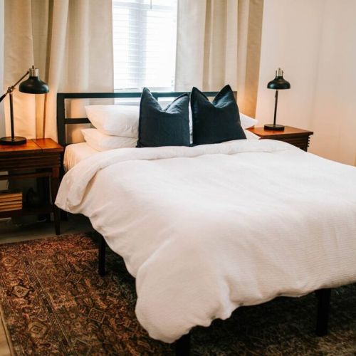 Each bedroom features a queen sized Purple Mattress complimented by Organic Supima cotton linens and duvet.  Sleep comfortably knowing that every single piece of bedding is thoroughly sanitized between each guest including the throw pillows and blank